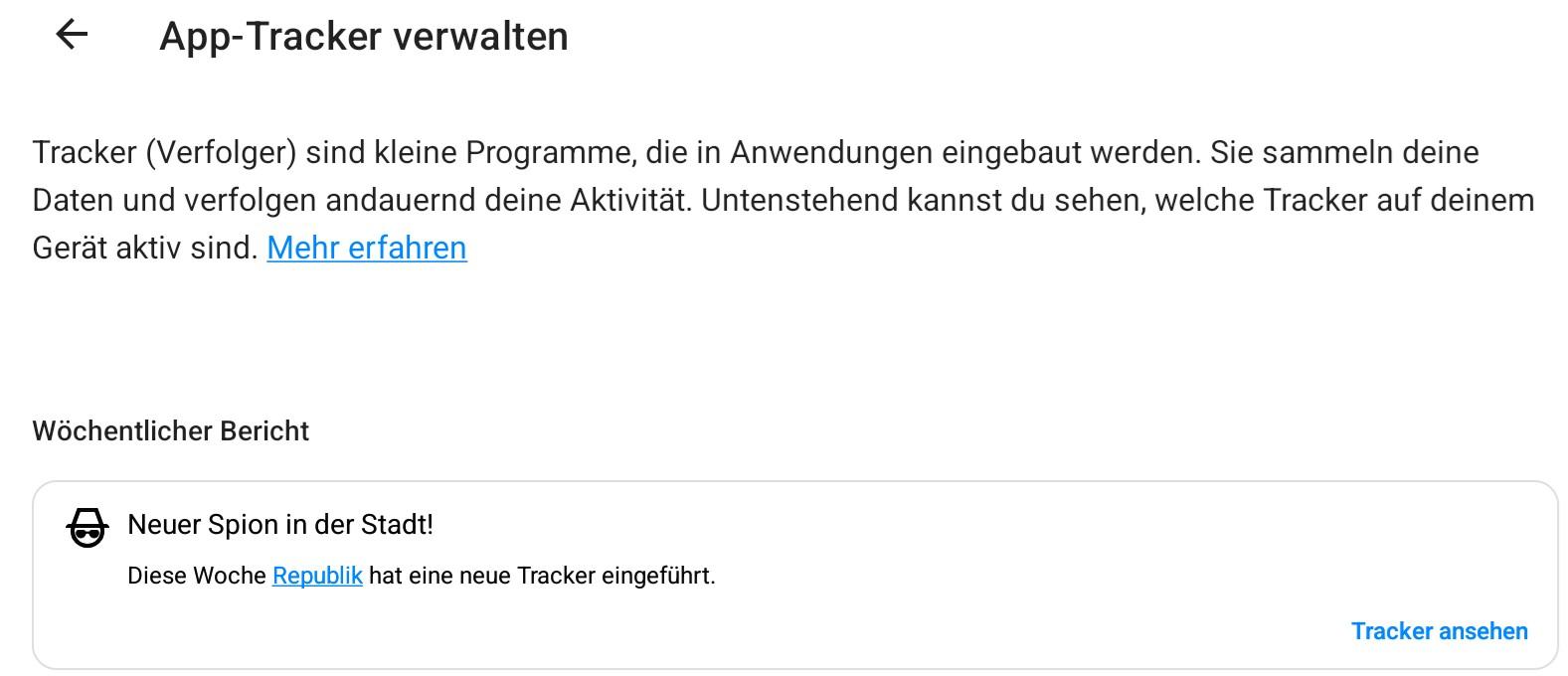 Meldung von /e/OS das ein Tracker gefunden wurde...